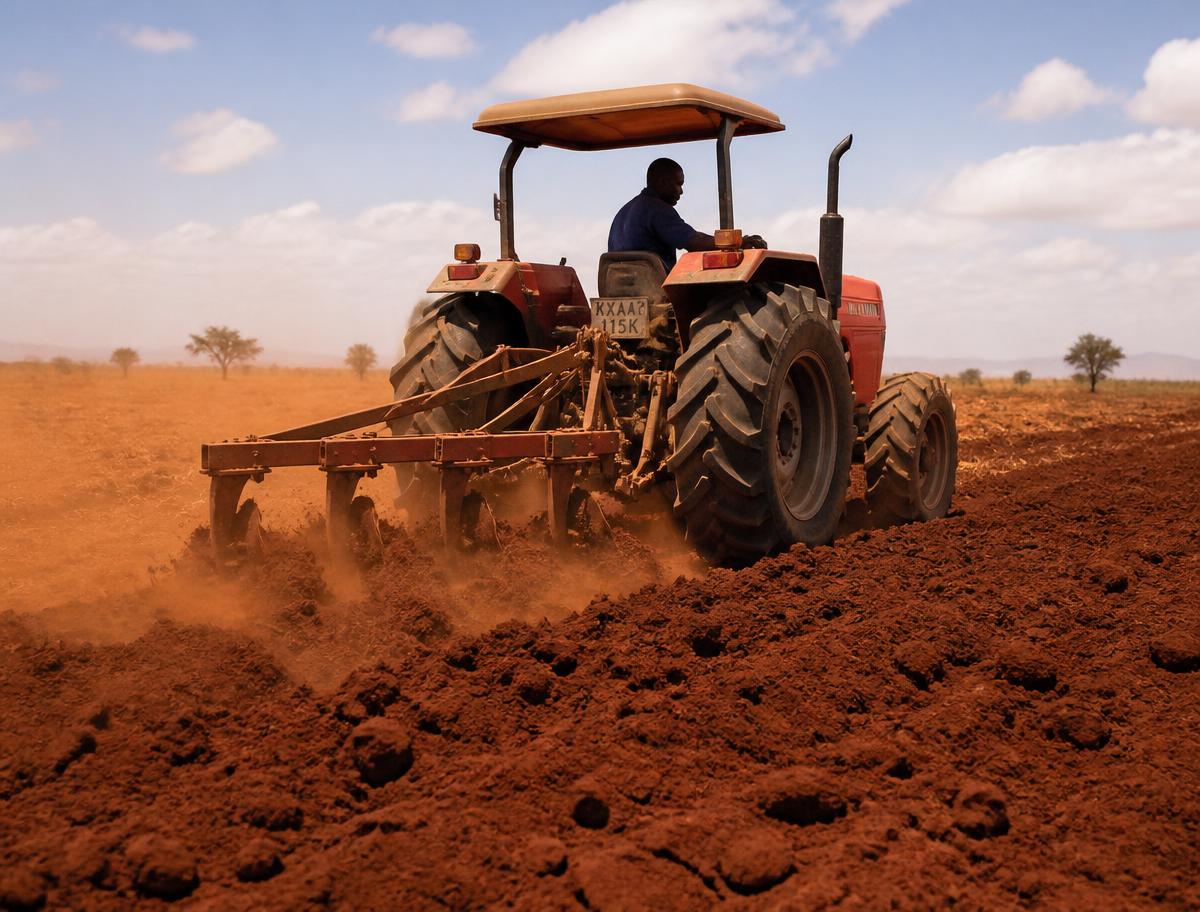 Trator preparando o solo em Angola